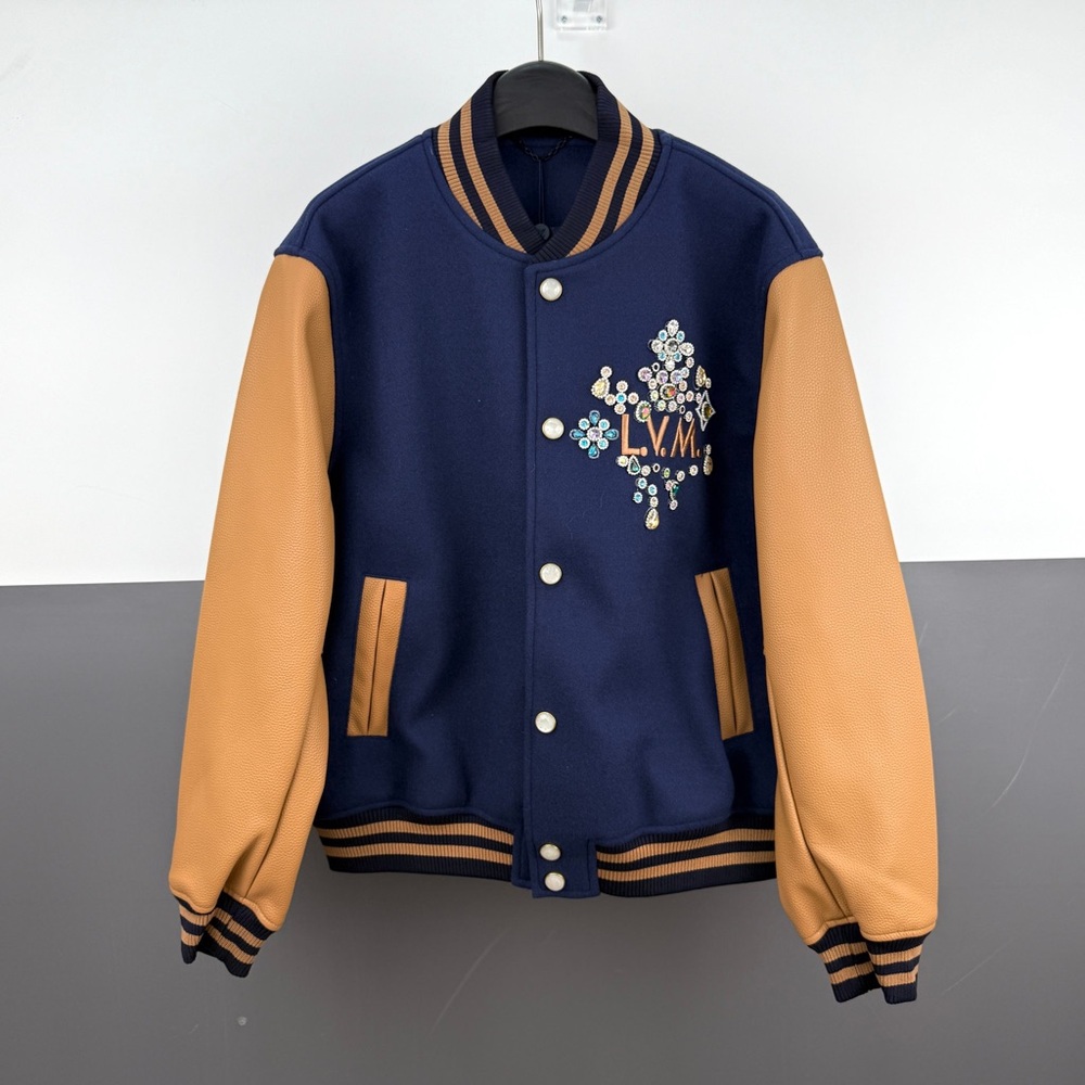 Louis Vuitton Navy & Tan Embellished Varsity Jacket